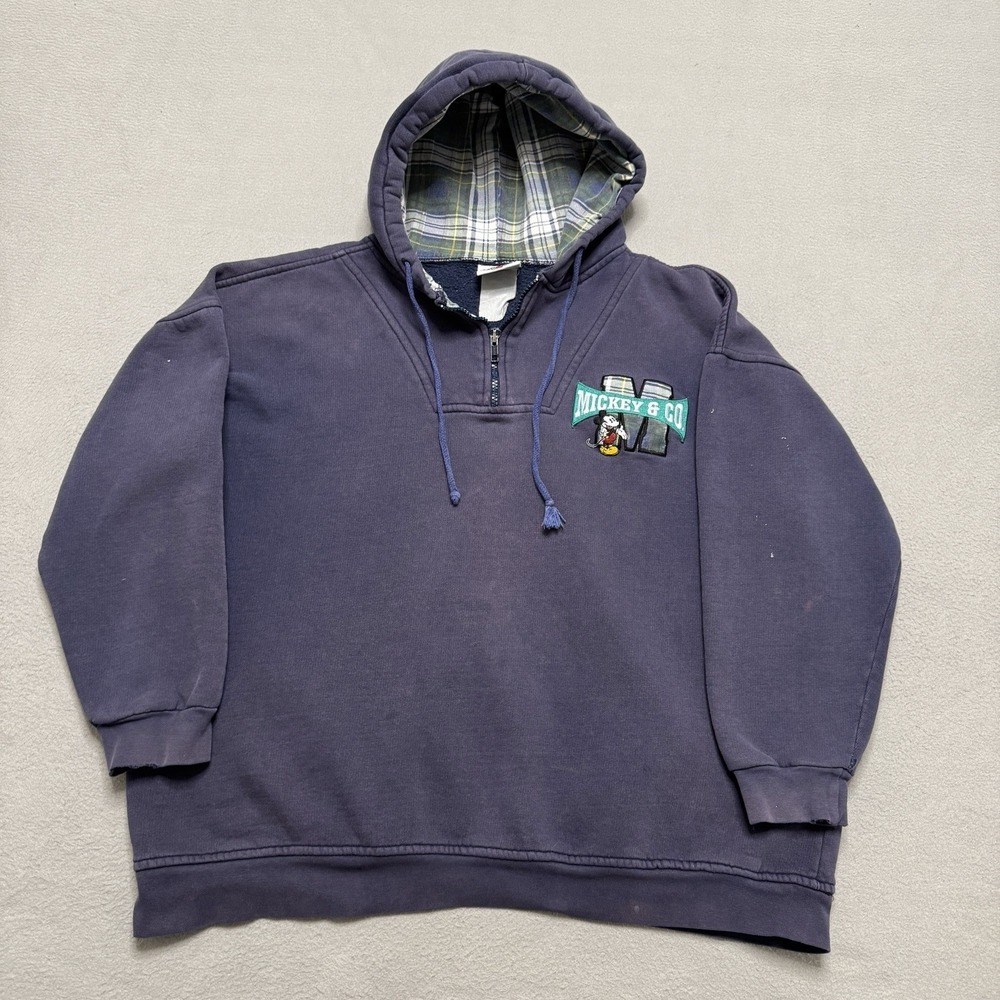 Mickey Co Hoodie Mens M Blue Quarter‎ Zip Disney Casual Lounge Relaxed
